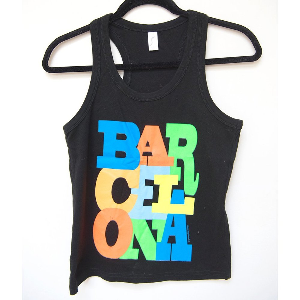 NWOT Sleeveless Women's 100% Cotton Black Tank Top "BARCELONA" sz M